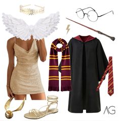 a harry potter costume is shown with accessories