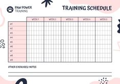 a printable training schedule is shown in pink and black with the words'training schedule'on it