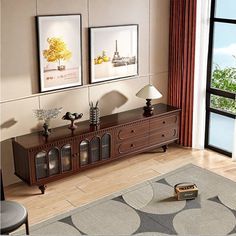 a living room scene with focus on the sideboard