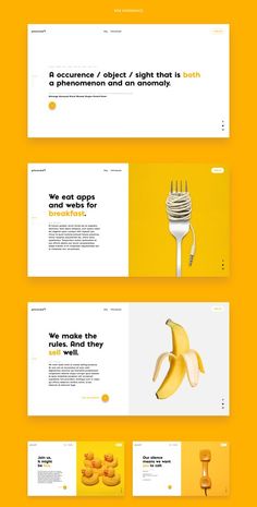 an orange and yellow website design with bananas on the front, side and back panel