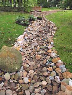 there is a rock lined path in the yard