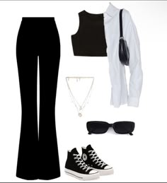 Outfit With Converse, Casual College Outfits, Everyday Fashion Outfits, White Outfit, Baggy Pants