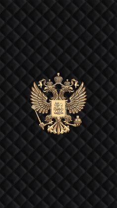 a black and gold background with an emblem on the bottom right hand corner, in the middle