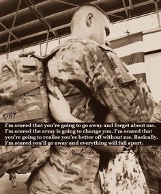 Confession #589: I’m scared that you’re going to go away and forget about me. I’m scared the army is going to change you. I’m scared that you’re going to realise you’re better off without me. Basically, I’m scared you’ll go away and everything will fall apart. Photo submitted by gracetopher-elaine I'm scared for Richard to leave, but I try my best to not show it. It takes a lot to be a relationship like this. But I love and support him. He's my heart. My sailor! ⚓ Army Girlfriend Quotes, Better Off Without Me, Military Love Quotes, Marine Girlfriend Quotes, Military Girlfriend Quotes, Military Couple Pictures, Army Wife Quotes, Lose Someone
