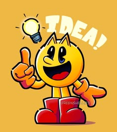 an image of a cartoon character with a light bulb above his head and the words idea written on it