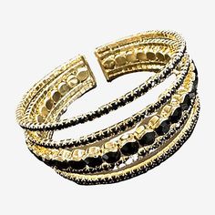 Circumference: 8 1/2 InchMetal Color: Gold ToneCare: Wipe CleanStone Type: 70 CrystalBracelet Type: Cuff BraceletsCountry of Origin: Imported Crystal Cuff Bracelet, Bracelet Black, Cuff Bracelet, Cuff Bracelets, Cuff, Bar, Bracelet, Crystals, Gold