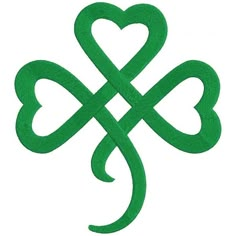 a green shamrock with two hearts in the shape of an x on a white background