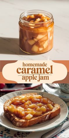 homemade caramel apple jam in a glass jar