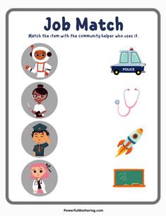 the job match game for kids with different professionss and jobs on each piece of paper