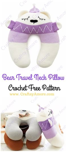 the bear travel neck pillow is made from knitted material and has two pillows on each side