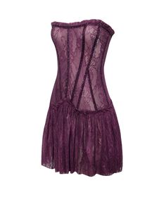 Introducing our Verna, a captivating strapless lace mini that exudes elegance. Adorned with hand-placed deep purple rhinestones along the neckline and bone casing, this design boasts a fully boned drop-waist corset with ruffle lace detailing. The two layers of ruched purple lace create a mesmerizing mini-skirt. Crafted from a gorgeous stretch lace, the bodice is lined with purple mesh, while the unlined skirt offers a semi-sheer allure. Complete with an invisible zipper at the center back, this Shopping Addict, Purple Corset, Outfit References, Waist Corset, Tie Dye Jumpsuit, Crystal Trim, Maxi Dress Cocktail, Sparkly Dress, Pretty Clothes