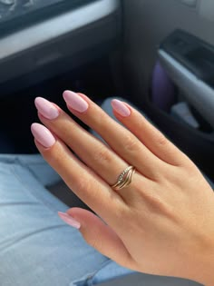 Milky Pink Nails Oval, Pale Pink Oval Nails, Pink Plain Nails, Pastel Pink Nails Design, Milky Pink Nails Gel, Milky Rose Nails, Nails Milky Pink, Plain Pink Nails, Milky Pink Almond Nails