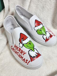 Available in sizes 6, 7, 8, 9 and 10 womens shoes  Regular width The Grinch Shoes Diy, Grinch Shoes Diy, Grinch Shoes Painted, Christmas Tennis Shoes, Christmas Shoes Painted, Grinch Shoes, Christmas Shoes Diy, Shoe Painting, Tie Sneakers