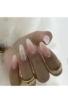 Nude Pink Press on Nails Almond Fake Nails Full Cover Simple Gradient White Nails Tips Long French Tip False Nails Glossy Acrylic Glue on Nails for Daily Wear Nails Manicure Decoration 24Pcs Acrylic Glue, Bling Design, Nails Tips, Mermaid Nails, Nails Almond, Pink Bling, Nails Manicure