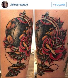 two tattoos with roses on them, one has a mirror and the other is a rose