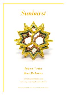 a brochure with the words sun burst written in gold and green on it