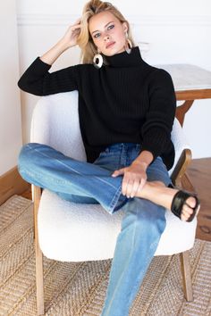 Carolyn Funnel Neck Sweater - Black Organic - Emerson Fry Funnel Neck Sweater Outfit, California Fits, Emerson Fry, Funnel Neck Sweater, Womens Turtleneck, Denim Collection, Denim Style, Small Hands, Funnel Neck