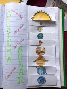 an open book with pictures of the solar system