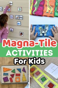 are you looking for a fun way to keep preschoolers entertained? Try making these fun magna-tile activities using free printables and material you already have at home. Each game is designed to increase letter recognition, counting, matching, and fine motor skills. Talk about the best learning games ever. Tools For Kids, Learning Games For Kids, Magnetic Tiles