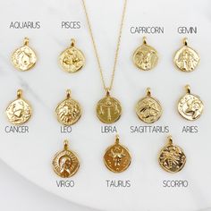 Zodiac gifts, birthday gift for her, zodiac medallion necklace, gold necklace, Aquarius, scorpio, leo, picses, capricorn, astrology gift Gold plated zodiac constellation necklace The perfect Dainty Gold constellation necklace D E T A I L S: *Gold plated zodiac constellation pendant 20mm x 15mm *Gold plated chain *Chose your perfect length SHIPPING: *Free domestic shipping on all orders PACKAGING: *All pieces come beautifully packaged, perfect for gift giving. Find more to ❤️ here: http://etsy.co Zodiac Constellation Necklace, Zodiac Sign Necklace, Gold Coin Necklace, Constellation Necklace, Astrology Gift, Zodiac Necklace, Zodiac Gifts, Zodiac Pendant, Zodiac Jewelry