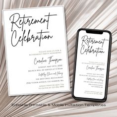 an elegant retirement celebration card with the text retirement celebration on it next to a phone