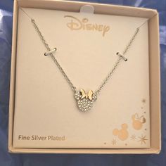 New With Tags And Box Disney Minnie Mouse Necklace. Fine Silver Plated. Minnie's Bow Is A Rose Gold Color. Perfect Gift For The Holidays! :) #Disney #Minnie #Minniemous #Mickeymouse #Mickey #Necklace Mickey Necklace, Mouse Necklace, Minnie Bow, Disney Jewelry, Rose Gold Color, Fine Silver, Womens Jewelry Necklace, Minnie Mouse, Silver Plate