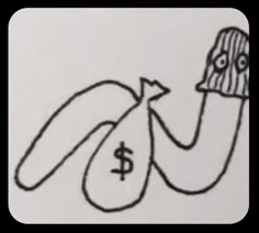 a drawing of a bag with a dollar sign sticking out of it's mouth