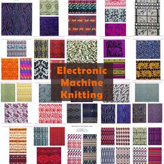 the electronic machine knitting book is shown in many different colors and patterns, including red, orange