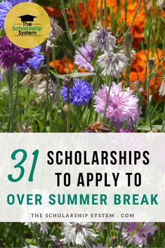 flowers with text overlay that reads, 22 scholarships to apply to over summer break