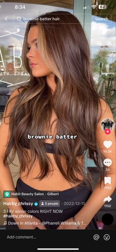 Brownie Batter Highlights, Burnette For Spring, Brown Hair For Spring, Brownie Batter Brunette Hair, Brownie Hair Color, Spring Hair Color Ideas For Brunettes, Spring Brunette Hair Color, Brownie Batter Hair, Dark Warm Brown Hair