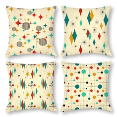 four pillows with different designs on them