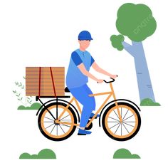 a man riding a bike with a wooden crate on the front and back wheel,