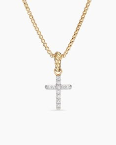 David Yurman | Cable Collectibles® Cross Amulet in 18K Yellow Gold with Diamonds, 17mm Yurman Necklace, David Yurman Necklace, Fawn Colour, Cable Bracelets, Gold Cross Necklace, Amulets, Gold Cross, High Jewelry, David Yurman