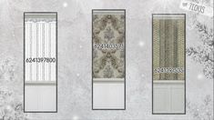 three different types of curtains on display in front of a wall with snowflakes