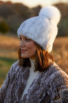 Cozy, soft, and stretchy, our knitted mink fur hat adds a premium finish to outdoor activities with textures you'll love to touch. This warm, comfy beanie is topped with a fluffy fox fur pom, for a hat you'll wear every day, everywhere. Dyed Mink Fur Sections. Faux Fur Beanie Hats For Fall, Faux Fur Beanie For Cold Weather, Faux Fur Beanie For Fall, Warm Faux Fur Beanie, Cold Weather Faux Fur Beanie, Fall Faux Fur Beanie Hat, Winter Faux Fur Mink Hat, Casual Faux Fur Beanie Hat, Casual Faux Fur Beanie