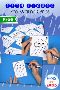 rain clouds pre - writing cards with free printables for kids to color and write