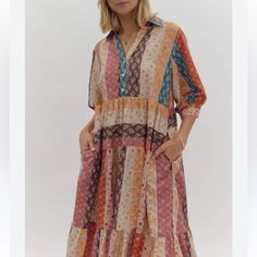 New Size S By Entro Bohemian Fall Floral Midi Dress With Pockets Lined Underneath Fall Floral Pattern, Midi Dress With Pockets, New Bohemian, Bohemian Fall, Floral Pattern Dress, Pattern Dress, Orange Cream, Fall Floral, Dress With Pockets