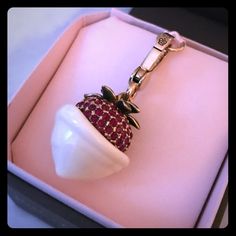 Retired Juicy Couture Strawberry And Cream Charm. Brand New In Tagged Box. This One! Juicy Couture Cherry Bag, Juicy Couture Jewelry Watches, Juicy Charms, Juicy Couture Jewelry Necklaces, Juicy Cotoure Charm Bracelet, Juicy Couture Bracelet, Strawberry And Cream, Juicy Couture Purse, Slouch Socks