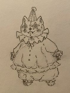 a drawing of a cat wearing a party hat