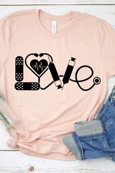 a t - shirt that says love with a stethoscope on it