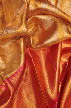 Golden Handloom Kanjeevaram Pure Silk Saree With Big Border    #kanjeevaramsaree# Golden Kanjeevaram Saree, Pelli Sarees, Kanchivaram Saree, Gold Saree, Handloom Silk Saree, Ikkat Dresses