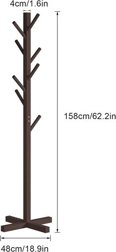 the height of a coat rack with three trees on it and measurements for each tree