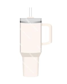 a white coffee cup with a straw sticking out of it's top, on a white background