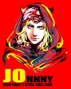 an image of johnny jojo part 7 steel ball run on the red poster background