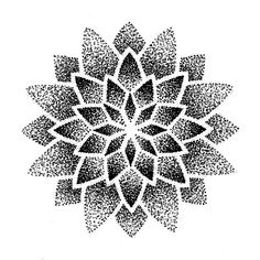 a black and white drawing of a flower with leaves on it's petals in the center