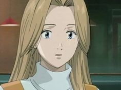 an anime character with long blonde hair and blue eyes