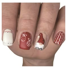 Christmas Nail Trends 2024, Red Gnome Nails, Gnome Valentine Nails, Knomes Nails, Gnome Nails Art, Christmas Gnome Nails, Gnome Nails, Luminary Nails