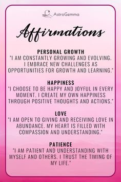 an affirmation card with the words affirmations written in black and pink