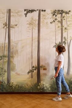 foresta, bosco, alberi, decorazione, dipinto, parete, muro, paesoaggio, alberi, tree, forest, Wall Paint Designs For Hall, Retreat Decor, Wall Murals Painted Diy, Mural Room, Disney Room Decor, Diy Mural, Kids Room Murals