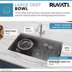 the large bowl sink is shown with instructions for how to clean it and how to use it